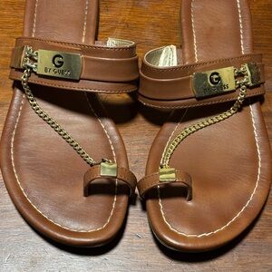 G by Guess Tan Sandals with Gold Chain
